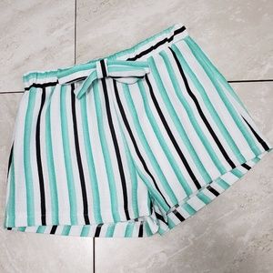 Mint Green, Black and White Striped Shorts